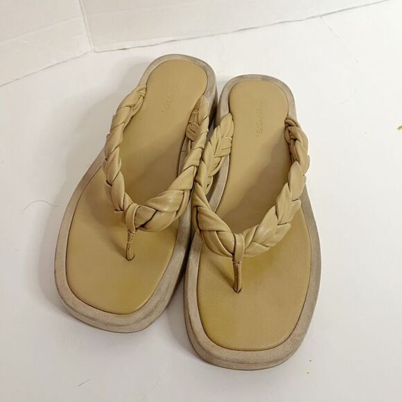 Vince Nita Braided Leather Square Toe Platform Fit Flop Thong Strap Sandals - Picture 2 of 12